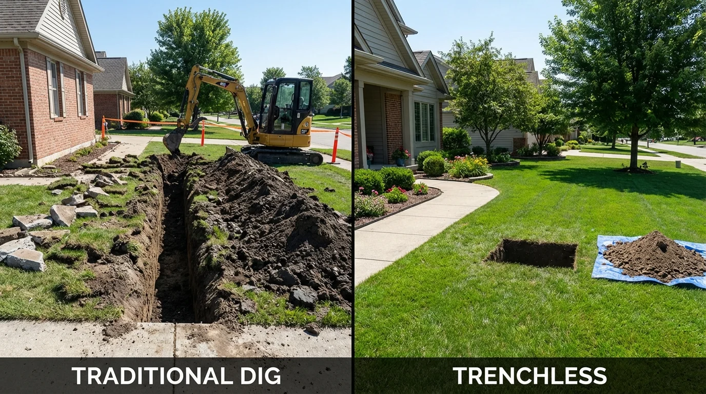 Trenchless sewer repair with minimal yard damage versus traditional excavation in Chipley, FL
